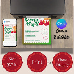 Christmas Pajama Party Invitation | Editable Sleepover Invite (Canva)