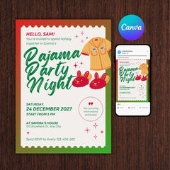 Christmas Pajama Party Invitation | Editable Sleepover Invite (Canva)