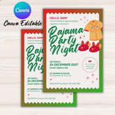 Christmas Pajama Party Invitation | Editable Sleepover Invite (Canva)