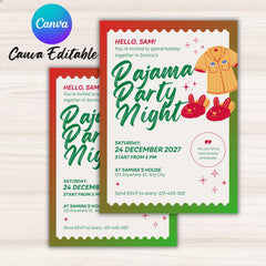 Christmas Pajama Party Invitation | Editable Sleepover Invite (Canva)