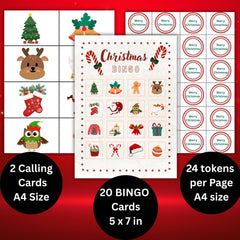 Christmas Bingo Game | 20 Holiday Bingo Cards for Kids (Instant Download)