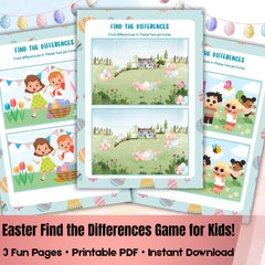 Easter Find the Differences Game Printable | Easter Activity for Kids | Spring Spot the Difference Puzzle PDF