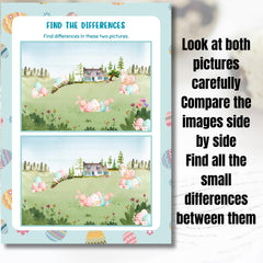 Easter Find the Differences Game Printable | Easter Activity for Kids | Spring Spot the Difference Puzzle PDF