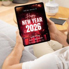 2026 Happy New Year Animated Video Invite | Red & Black Fireworks | Mobile Invite