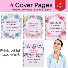 Floral Gratitude Journal, Daily Wellness Planner (PDF Download 8.5x11)