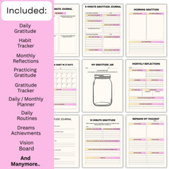 Floral Gratitude Journal, Daily Wellness Planner (PDF Download 8.5x11)