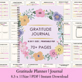 Floral Gratitude Journal, Daily Wellness Planner (PDF Download 8.5x11)