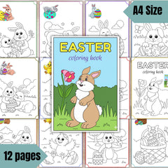 Bunny Easter Coloring Book, Kids Activity Pages, Preschool Activity (A4, Digital Download)