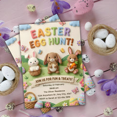 Easter Egg Hunt Invitation Canva Template | Editable 5x7 Printable Kids Easter Party Invite