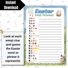 Easter Emoji Pictionary Game | Printable Easter Activities for Kids & Adults | Classroom Activity, Instant Download