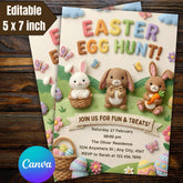 Easter Egg Hunt Invitation Canva Template | Editable 5x7 Printable Kids Easter Party Invite