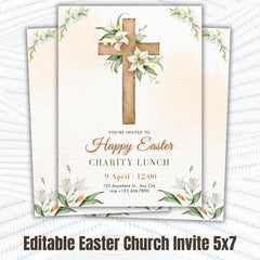 Easter Charity Lunch Invitation Template – Canva Editable 5x7 inch Printable | Instant Download