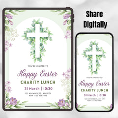 Easter Charity Lunch Invitation Template – Editable Canva 5x7 Printable| Church Fundraiser Invite