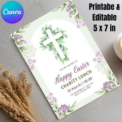 Easter Charity Lunch Invitation Template – Editable Canva 5x7 Printable| Church Fundraiser Invite