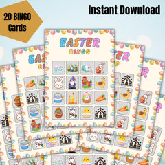 Easter Bingo Game – 20 Printable Cards, Family Activity (PDF Download A4/5x7in)