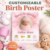 Newborn Birth Stats Artwork | Custom Baby Announcement Poster | Nursery Printable Gift | A4, A2, 8x10