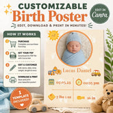 Baby Birth Info Print | New Born Announcement Poster | Nursery Digital Gift | A4, A2, 8x10