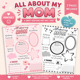 All About Mom Printable | Kids Mother's Day Keepsake Worksheet (Instant Download)