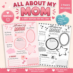 All About Mom Printable | Kids Mother's Day Keepsake Worksheet (Instant Download)