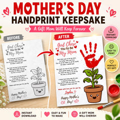 Christian Mother's Day Handprint Craft | God Chose You to Be My Mom Printable | Sunday School Church Activity | Kids Keepsake Gift for Mom