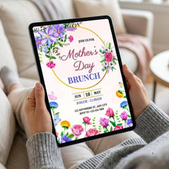 Floral Mother’s Day Brunch Invitation Template | Editable Canva 5x7 Peony Invite | Personalized Digital Mother’s Day Brunch & Bubbly