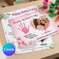 Mothers Day Gift Handprint Craft Printable | Editable Kids Printable Art with Photo | DIY Mom Keepsake Gift Canva Template