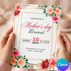 Mother's Day Brunch Invitation | Editable Canva Template | 5x7 Floral Brunch & Bubbly E-Invite | Printable Personalized Peony Garden Party