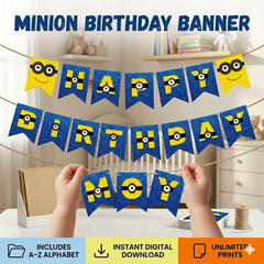 Minion Birthday Banner Printable | Happy Birthday Bunting Banner A–Z | Kids Party Decor, Instant Download, 5x7 Inch Flags