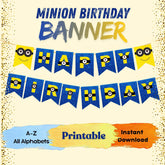 Minion Birthday Banner Printable | Happy Birthday Bunting Banner A–Z | Kids Party Decor, Instant Download, 5x7 Inch Flags