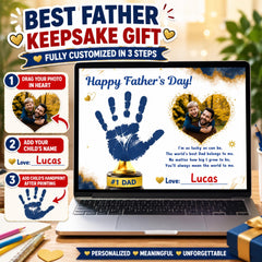 Father's Day Handprint Craft with Photo | Editable Canva Printable, DIY Dad Gift from