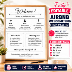 Airbnb Welcome Sign Template | Editable Canva Welcome Board, WiFi & House Rules Sign, VRBO Vacation Rental Printable Download