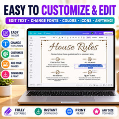 Airbnb House Rules Template | Editable Canva Sign | House Rules Printable, Vacation Rental Decor, Airbnb Welcome Poster