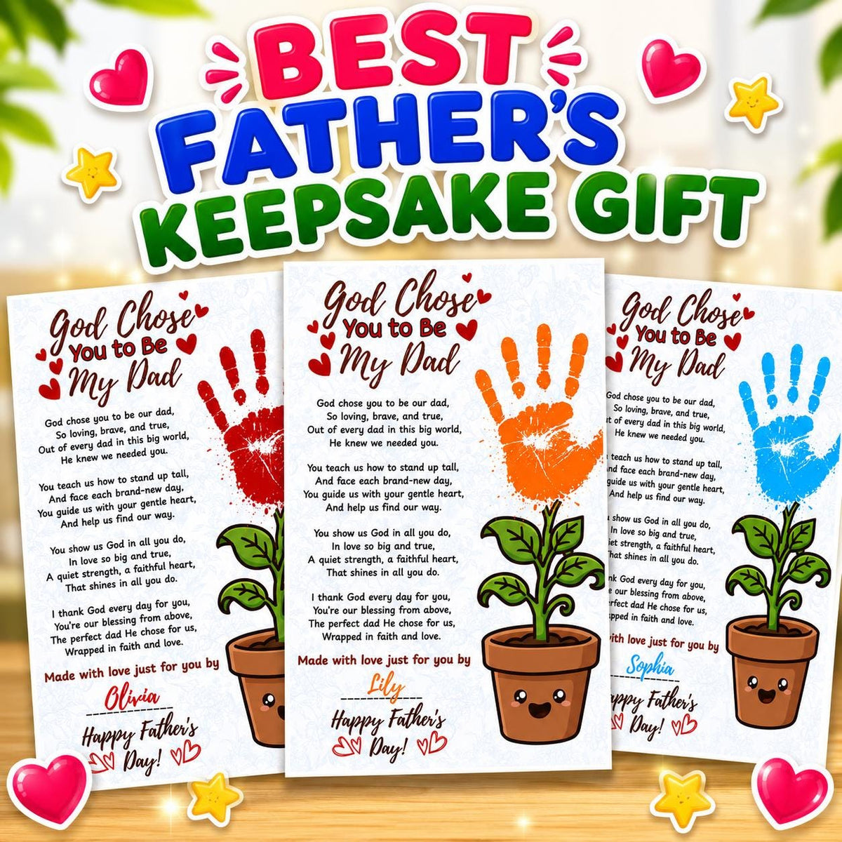 Christian Father's Day Handprint Art | Personalized Dad Gift from Kids | Sunday School