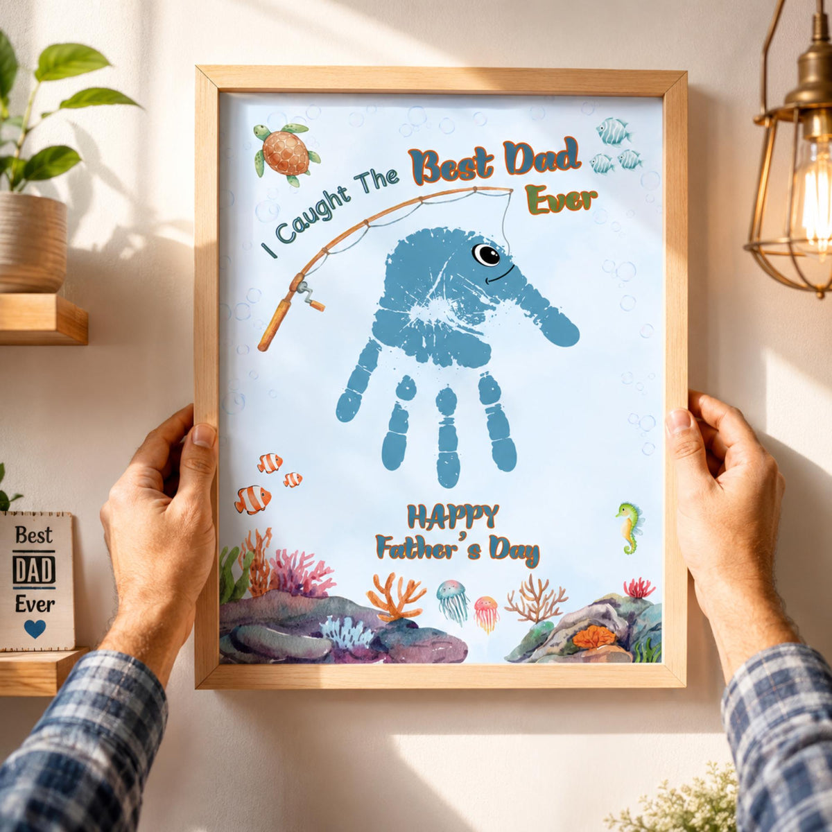 Father’s Day Handprint Craft Printable | Dad Fishing Gift from Kids | DIY Keepsake PDF