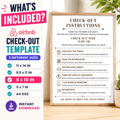 Airbnb Check-Out Sign Template | Editable Canva Printable | Guest Departure Instructions, VRBO Vacation Rental Sign
