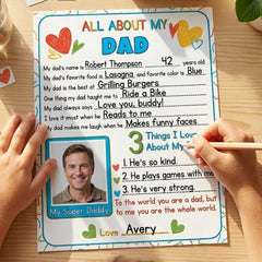 All About My Dad Printable | Fathers Day Questionnaire Card | Dad Gift From Kids