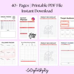 Social Media Planner | Content Calendar & Marketing Guide | 40+ Pages PDF