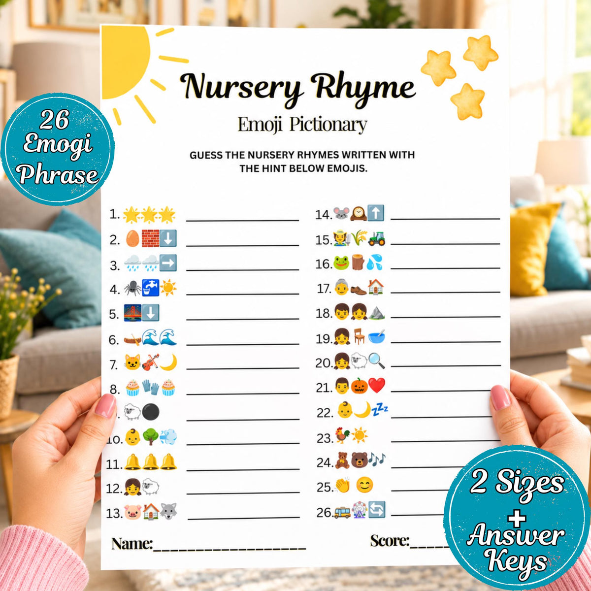 Nursery Rhymes Emoji Game Printable | Baby Shower Emoji Pictionary | Instant Download PDF