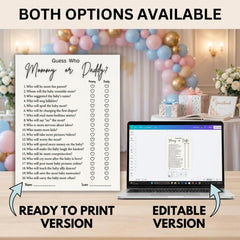 Baby Shower Game Printable | Guess Who Mommy or Daddy Game | Funny Baby Shower Activity