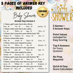 Baby Shower Family Feud Game Printable | 5 Unique Versions, Answer Keys Included | Gender