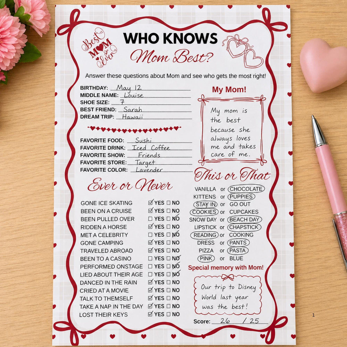 Who Knows Mom Most Game | Mother's Day Activity | All About Mom Quiz (PDF Download)