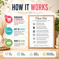 Airbnb Check-Out Sign Template | Editable Canva Vacation Rental Departure Sign | 5 Sizes Printable , Instant Download