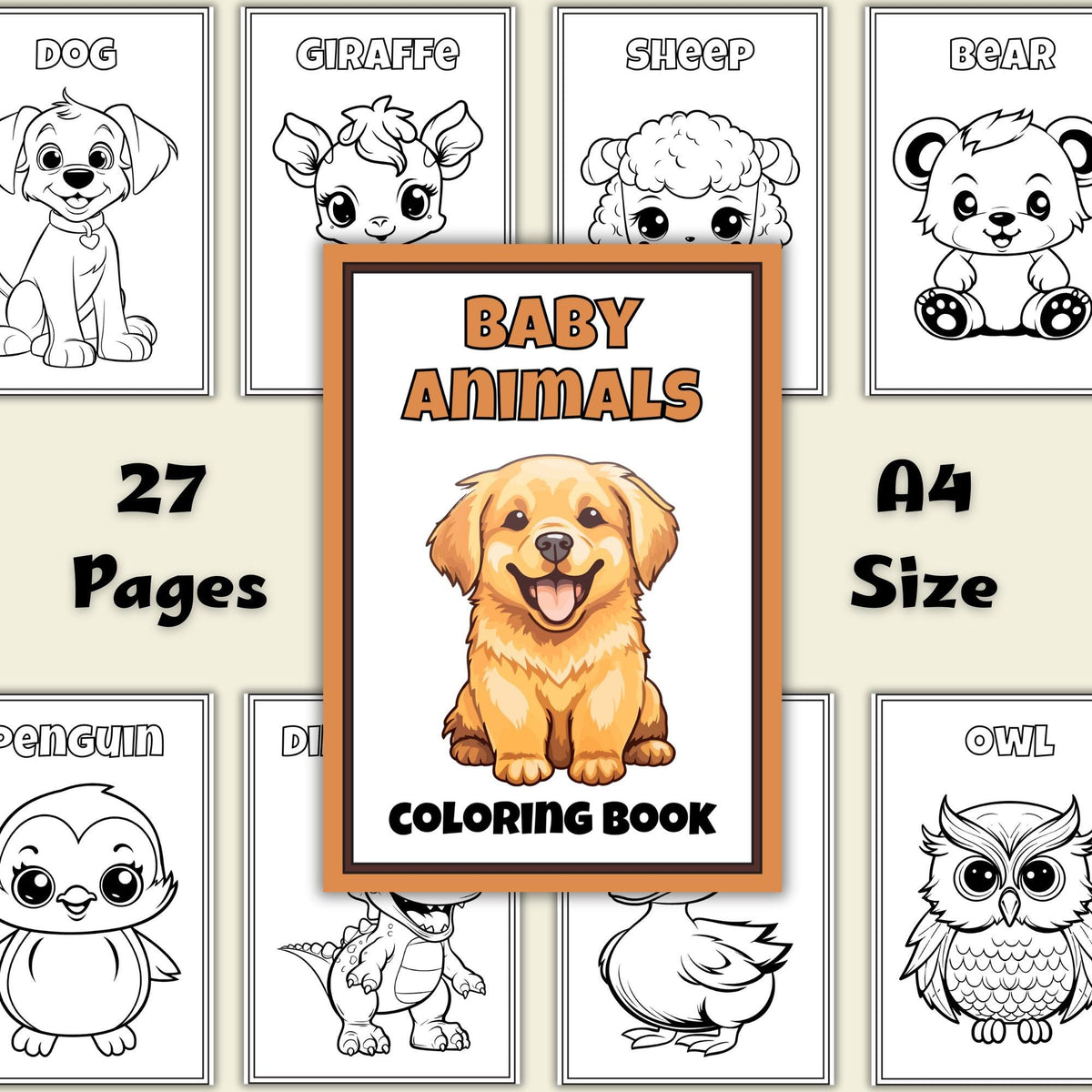 Baby Animals Coloring Book | Kids Coloring | Printable PDF (Instant Download)