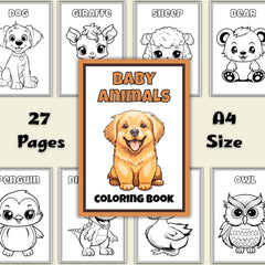 Baby Animals Coloring Book | Kids Coloring | Printable PDF (Instant Download)
