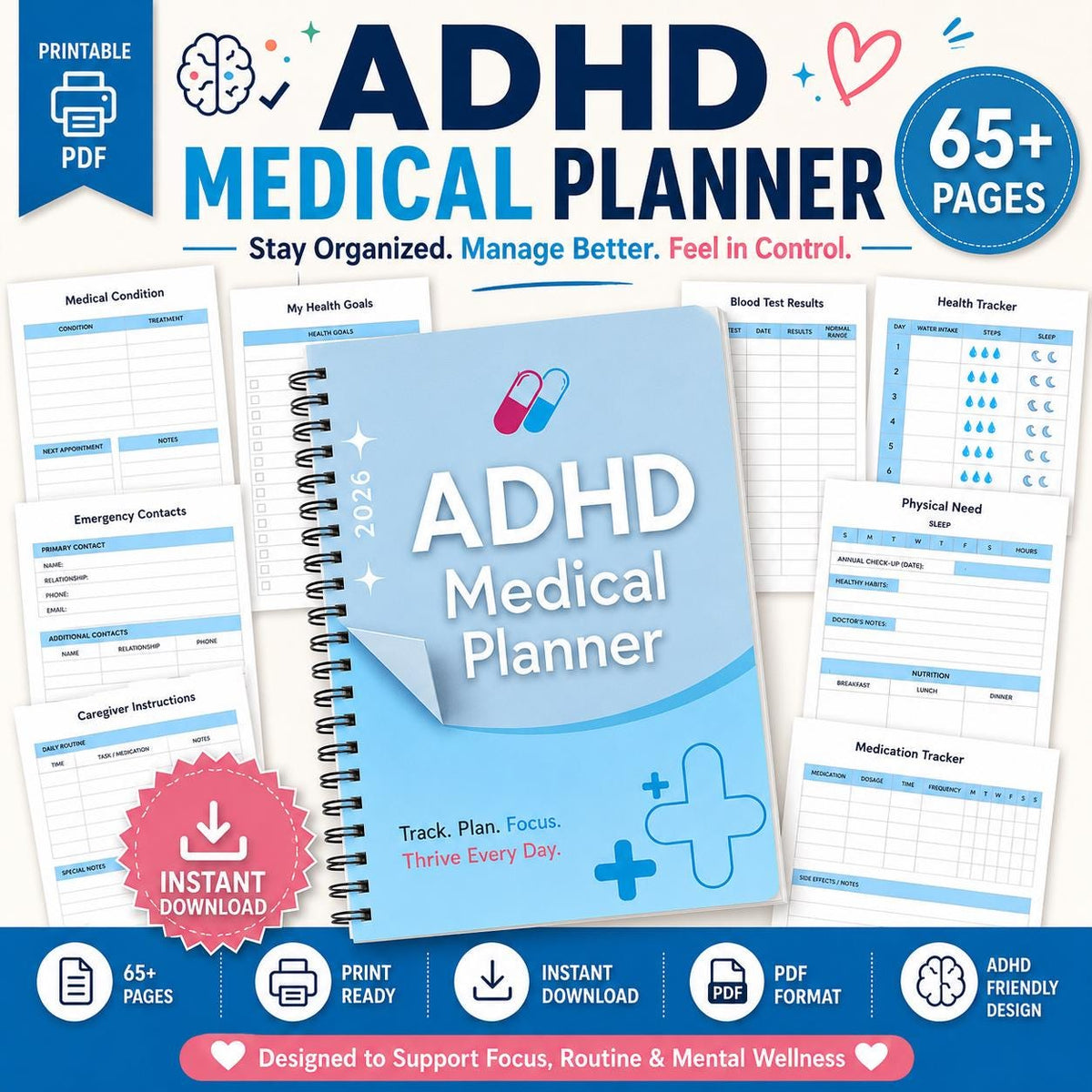 Undated Medical Planner | Health & Medication Log Tracker | A4/US Letter PDF
