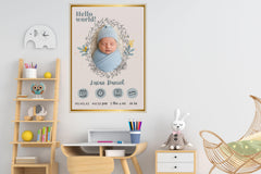 Minimalist Birth Stats Poster | Custom Baby Announcement | Modern Nursery Print