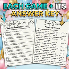 Baby Shower Family Feud Game Printable | 5 Unique Versions, Answer Keys Included | Gender