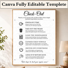 Airbnb Check-Out Sign Template | Editable Canva Vacation Rental Departure Sign | 5 Sizes Printable , Instant Download