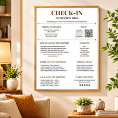 Airbnb Check-In Sign Template | Editable Canva Printable | Vacation Rental Guest Instructions | WiFi Sign | 5 Sizes PDF Download