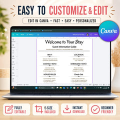 Airbnb Welcome Guide Sign Template | Editable Airbnb House Rules Poster | Short Term Rental WiFi Sign , 5 Sizes